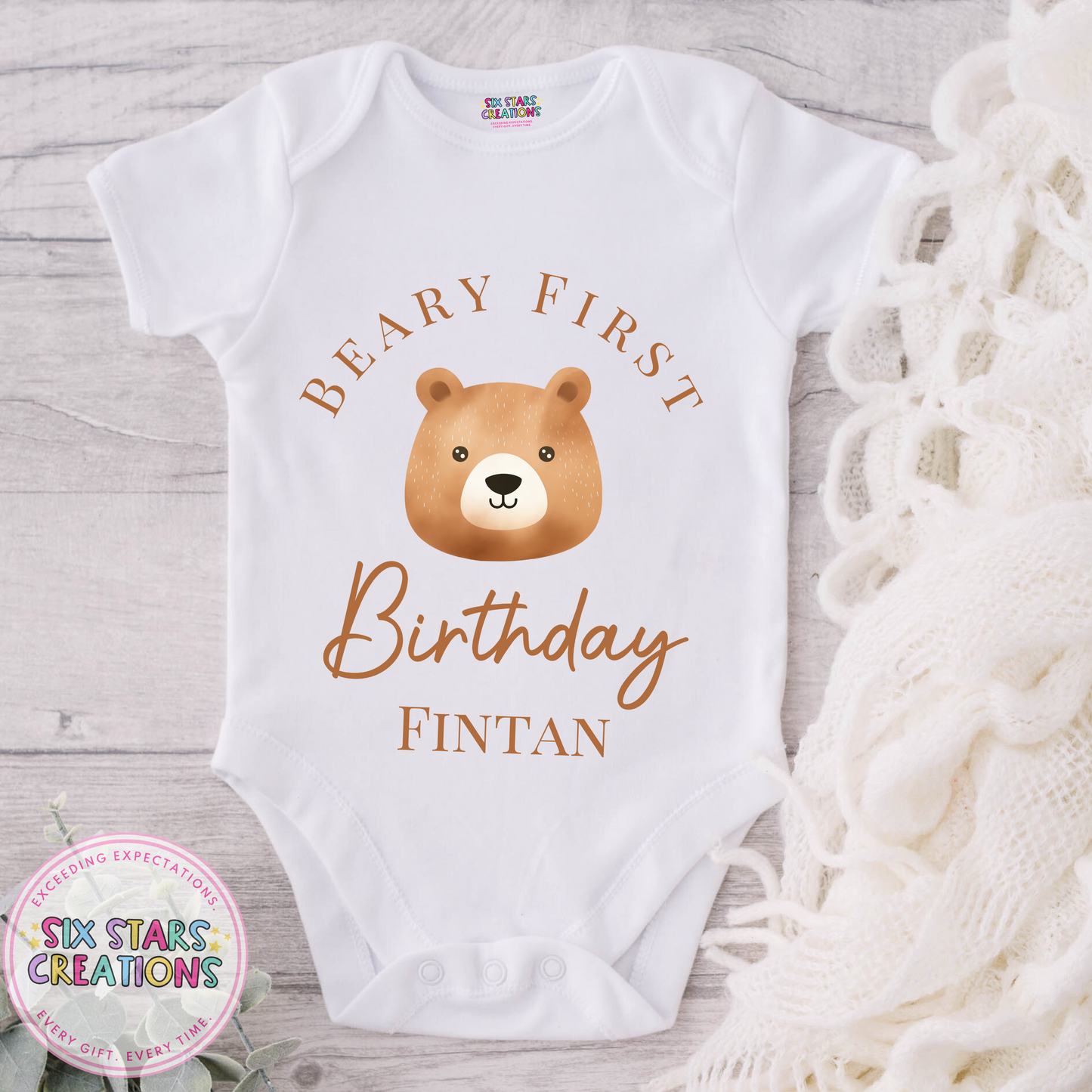 Personalised Birthday Bodysuit - Beary First Birthday Brown Design