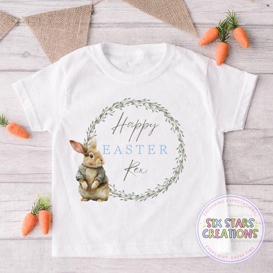 Personalised Happy Easter T-shirt - Sage Green Bunny