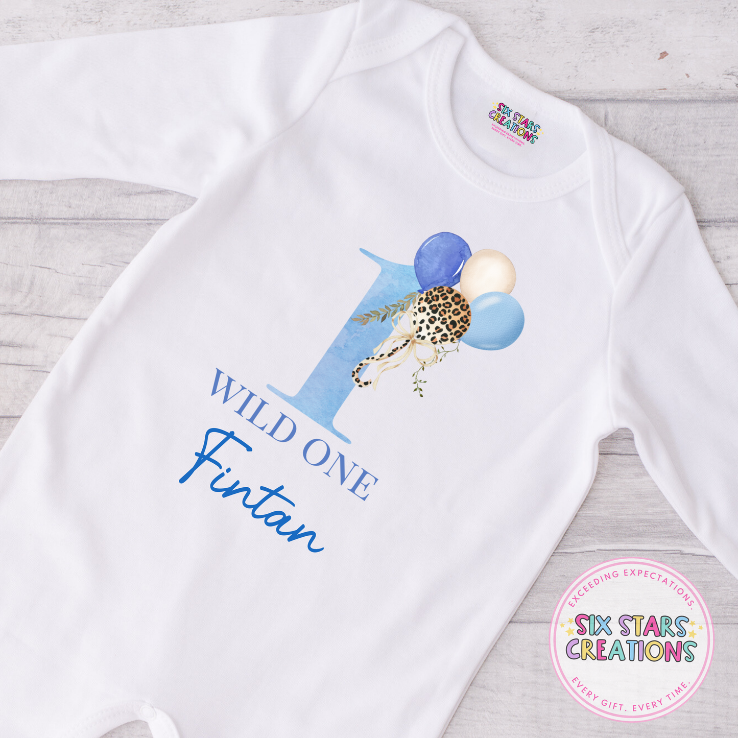 Personalised Birthday Romper - Wild One Blue Design