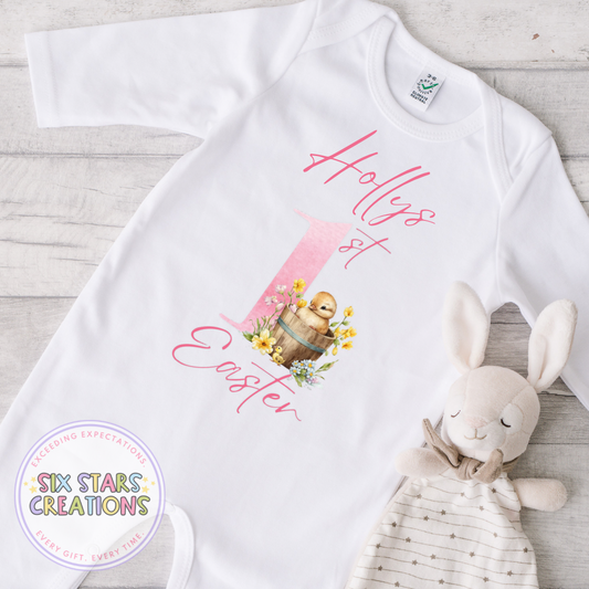 Personalised 1st Easter Romper - Pink