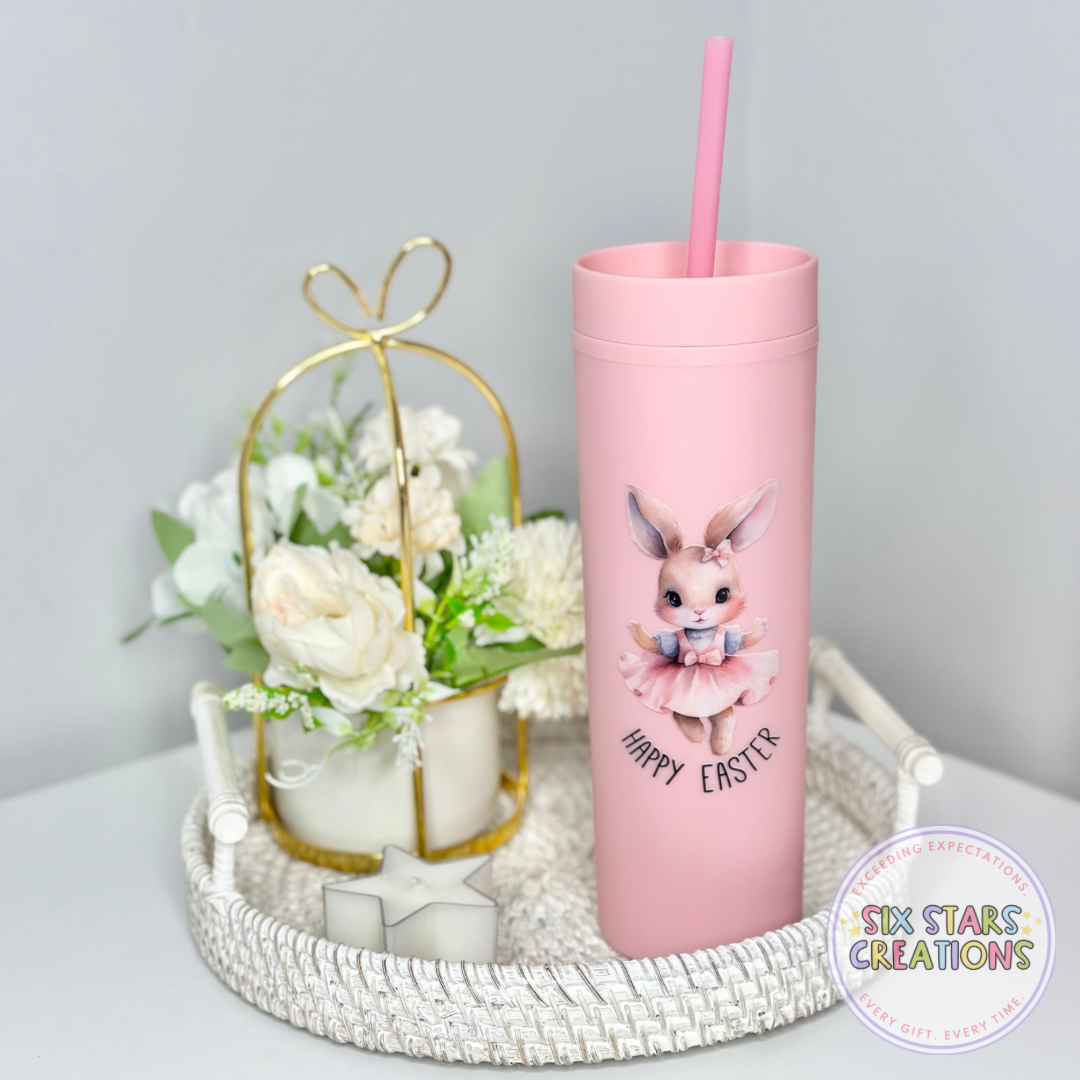 Pink Easter Bunny Skinny Tumbler