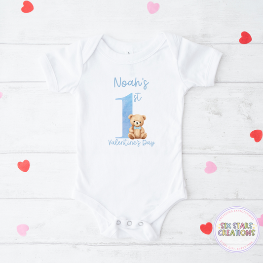 1st Valentine’s Day Blue Personalised Baby Vest