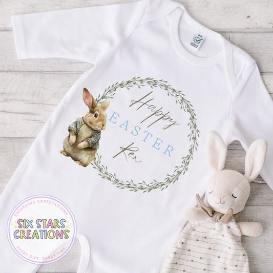 Personalised Happy Easter Romper - Sage Green Bunny