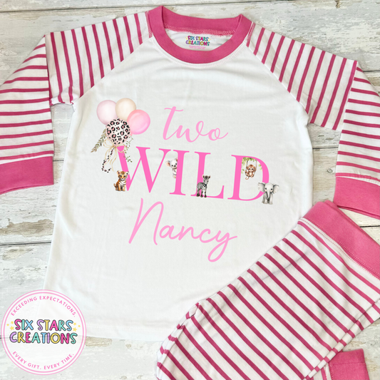 Personalised Birthday Pyjamas - Two Wild Pink Design
