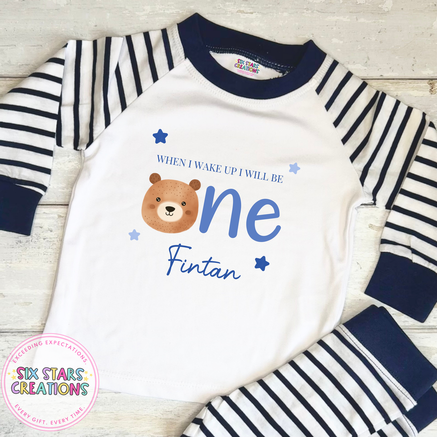 Personalised Birthday Pyjamas - When I Wake Up I Will Be One Blue Bear Design