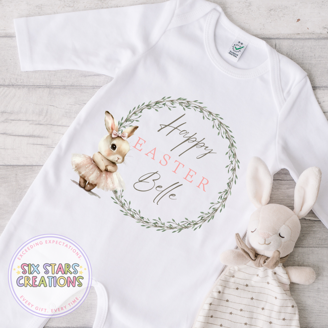 Personalised Happy Easter Romper - Pink Bunny