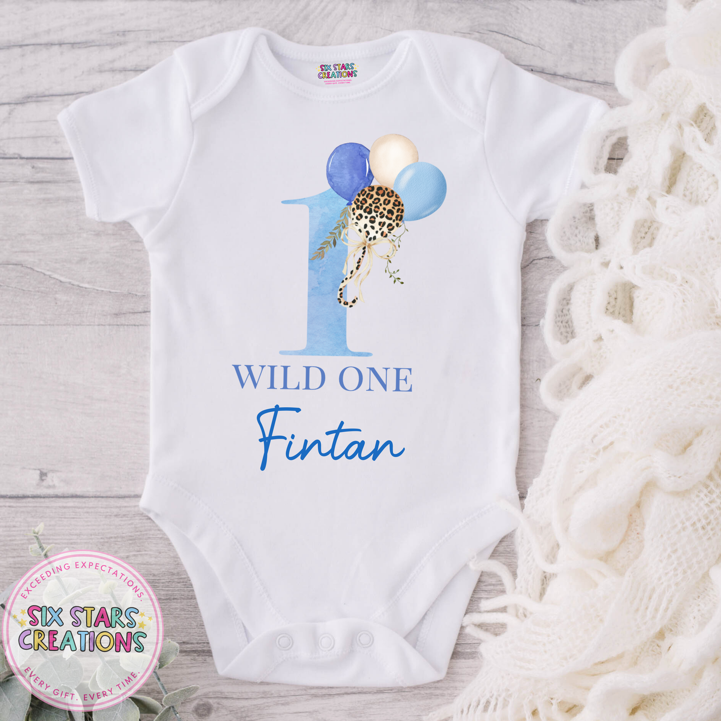 Personalised Birthday Bodysuit - Wild One Blue Design