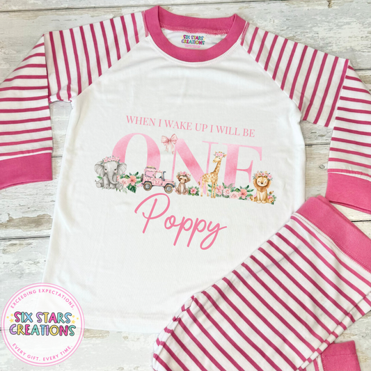 Personalised Birthday Pyjamas - When I Wake Up Pink Floral Safari 1-5 Design