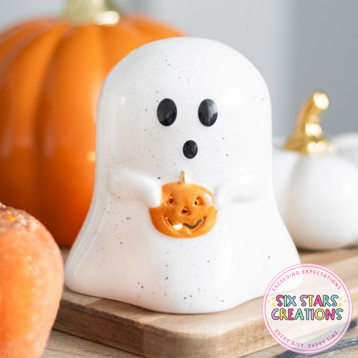 Ghost Shaped Tealight Candle Holder with Pumpkin