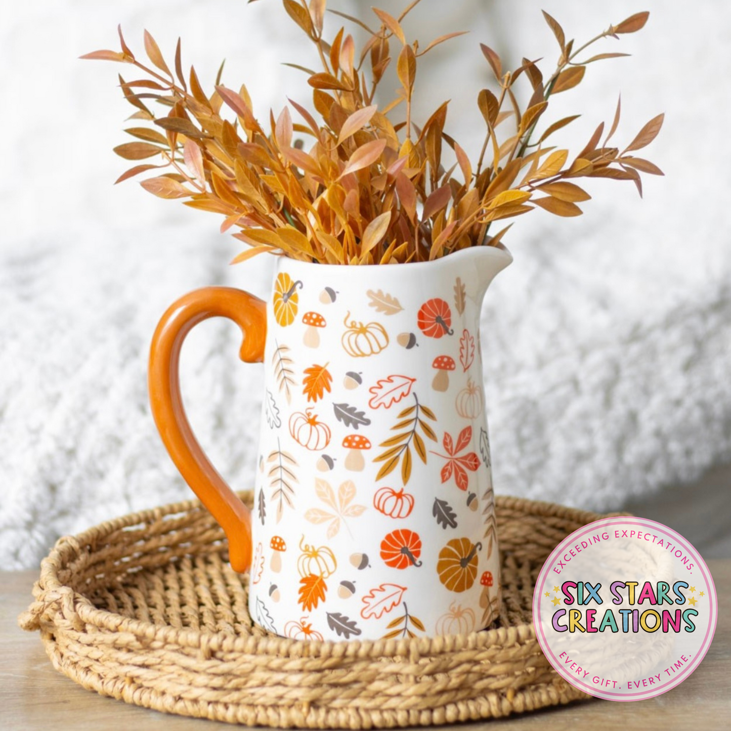 Autumn Leaves & Pumpkins Ceramic Flower Jug