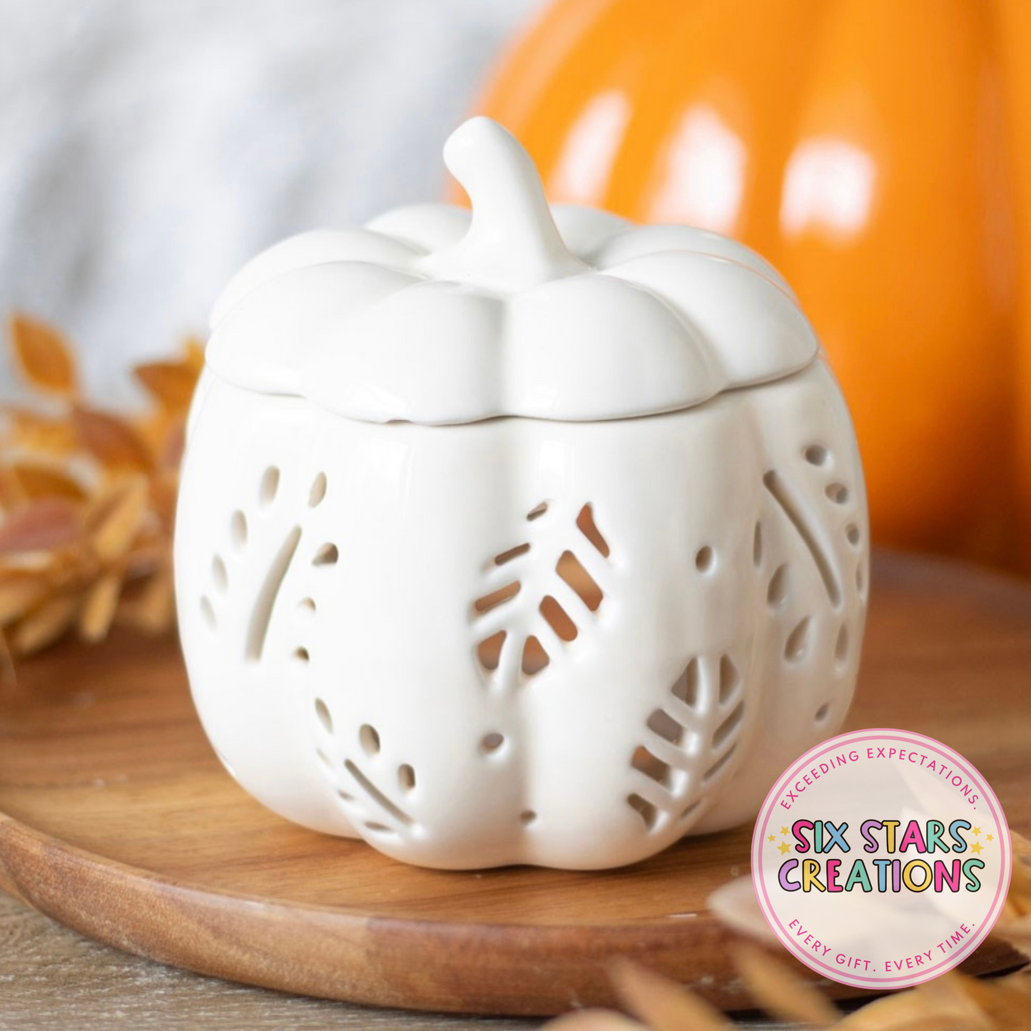 Off White Autumn Leaves Pumpkin Oil Burner