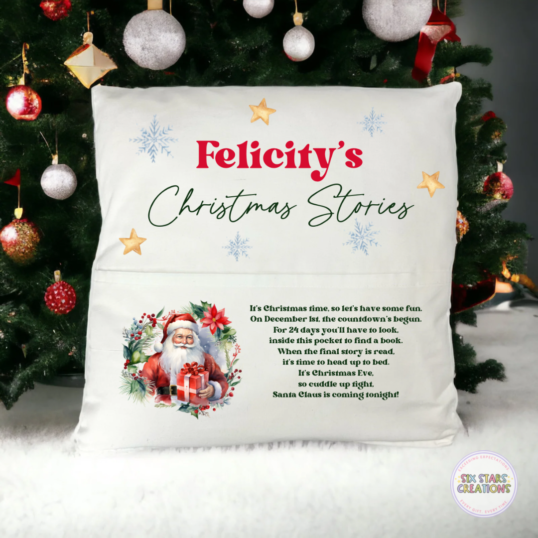 Christmas Stories 24 day Countdown Pocket Cushion Personalised - Santa design