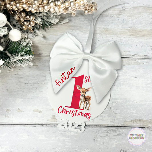 White Personalised 1st Christmas 2023 Acrylic Bauble