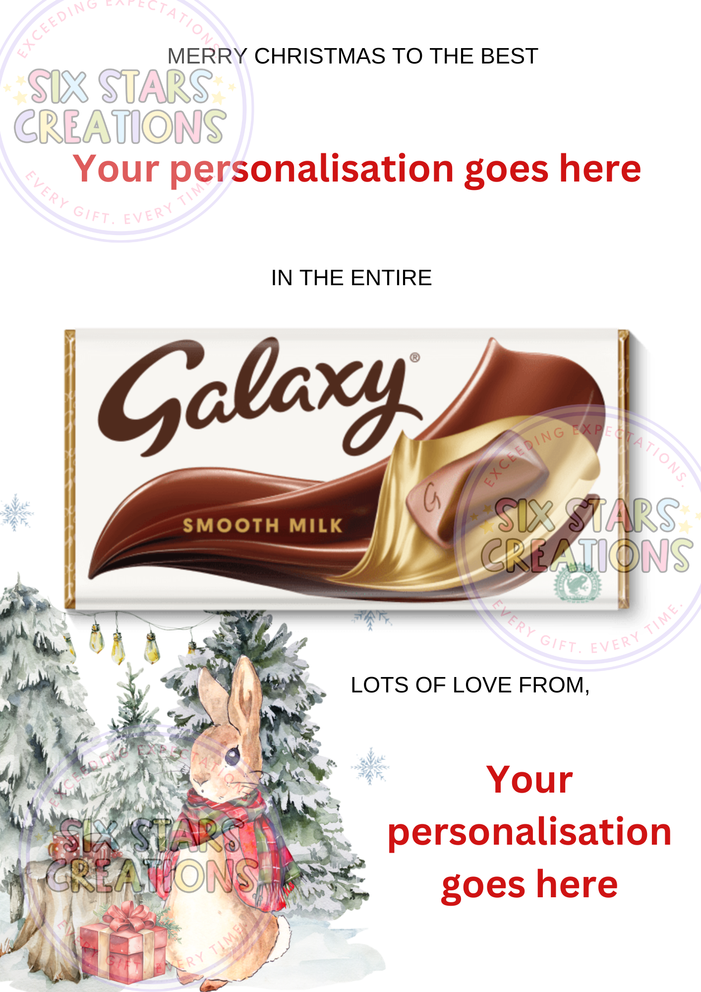 Red Winter Bunny Personalised “In The Entire Galaxy” Chocolate Gift