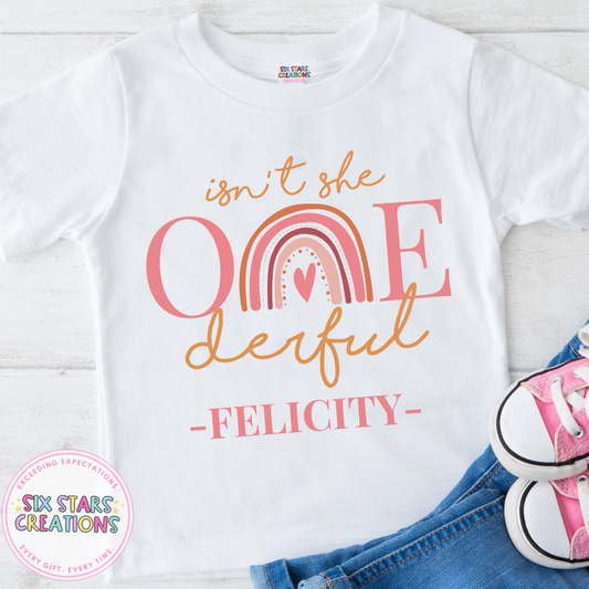 Personalised Birthday T-Shirt - Isn’t she Onederful Rainbow Design