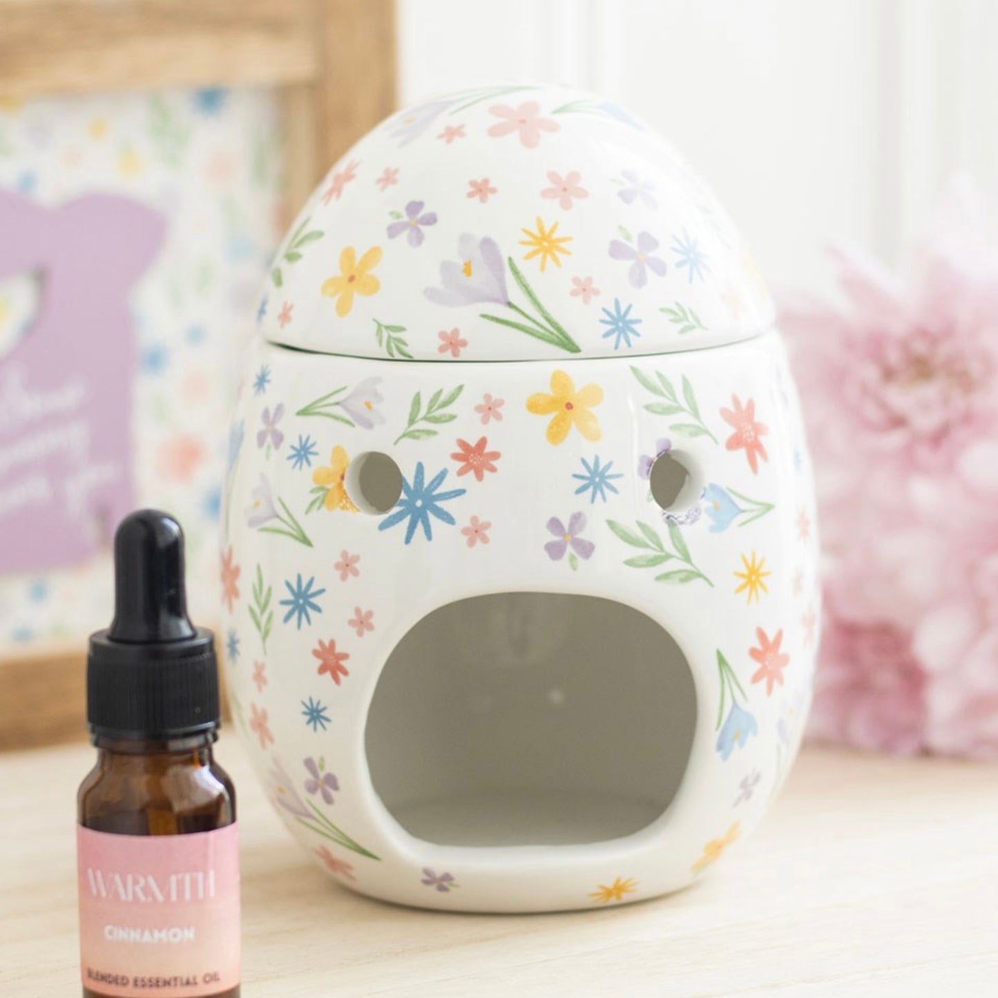 Spring Floral Print Egg Oil Burner and Wax Warmer