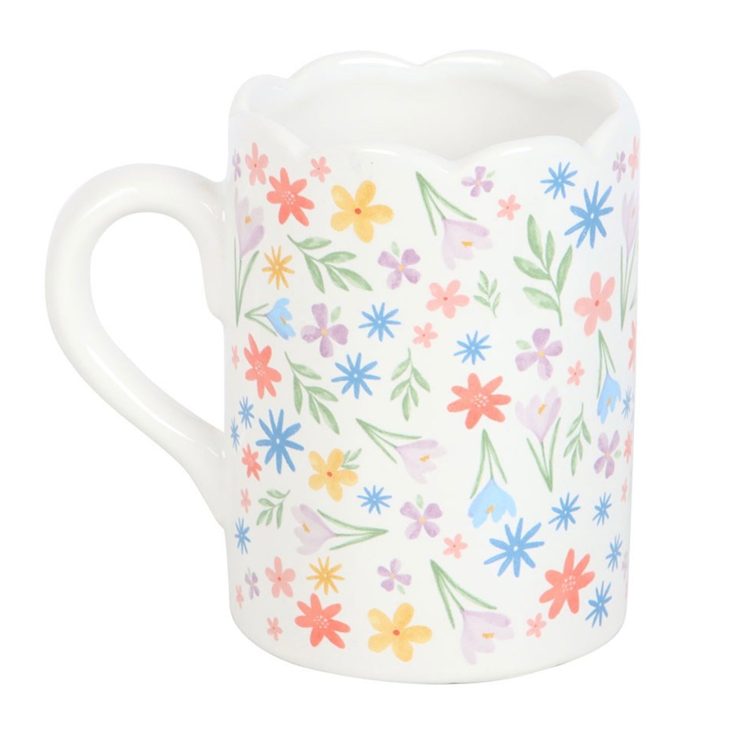 Spring Floral Print Scalloped Mug