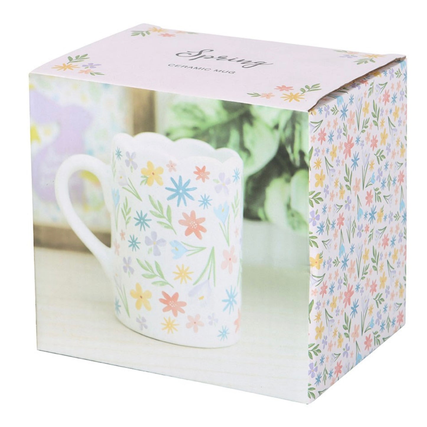 Spring Floral Print Scalloped Mug