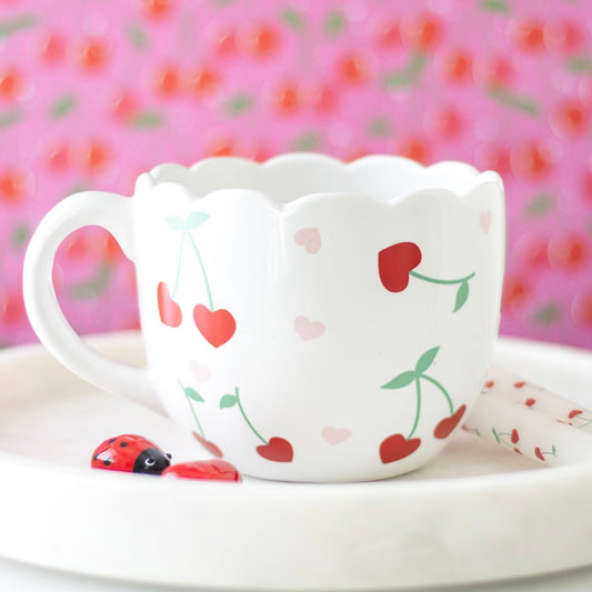 Scalloped Cherry Print Mug