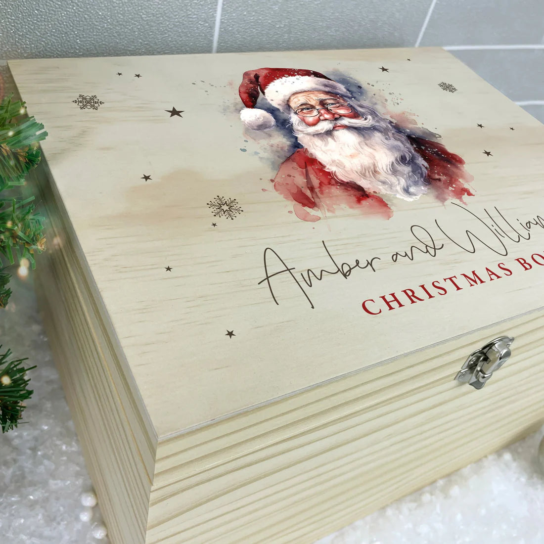 Personalised Wooden Traditional Santa Christmas Eve Box – Available in 4 Sizes