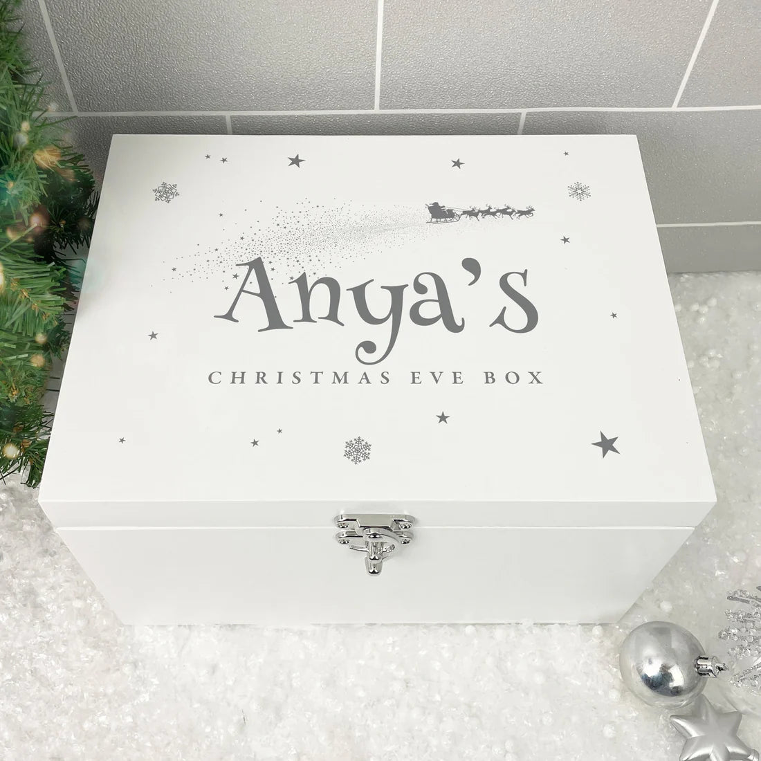 Personalised White Wooden Santa Sleigh Christmas Eve Box - 3 Sizes