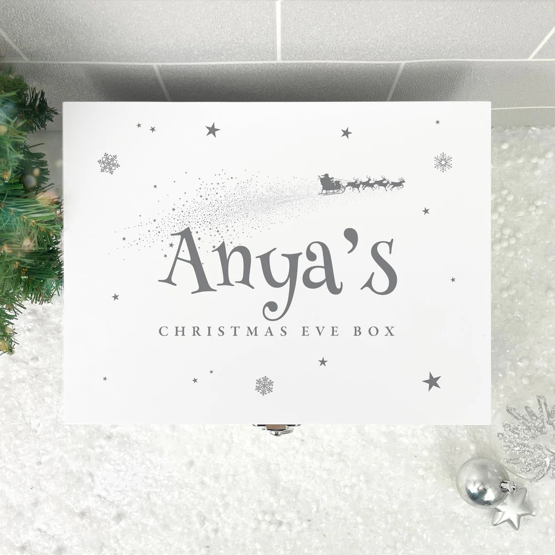 Personalised White Wooden Santa Sleigh Christmas Eve Box - 3 Sizes