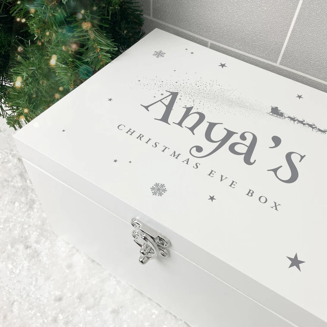 Personalised White Wooden Santa Sleigh Christmas Eve Box - 3 Sizes