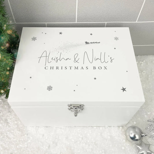 Personalised White Wooden Couples Christmas Eve Box - 3 Sizes