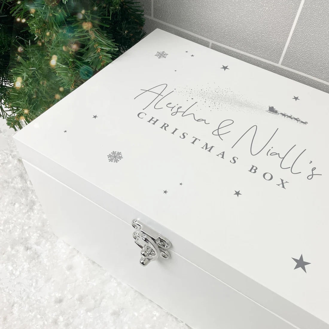 Personalised White Wooden Couples Christmas Eve Box - 3 Sizes