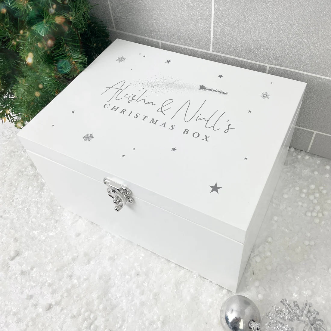 Personalised White Wooden Couples Christmas Eve Box - 3 Sizes