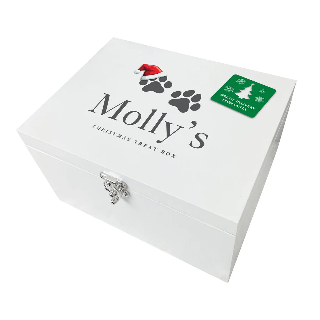 Personalised White Wooden Santa Hat Paws Pet Christmas Eve Box - 3 Sizes