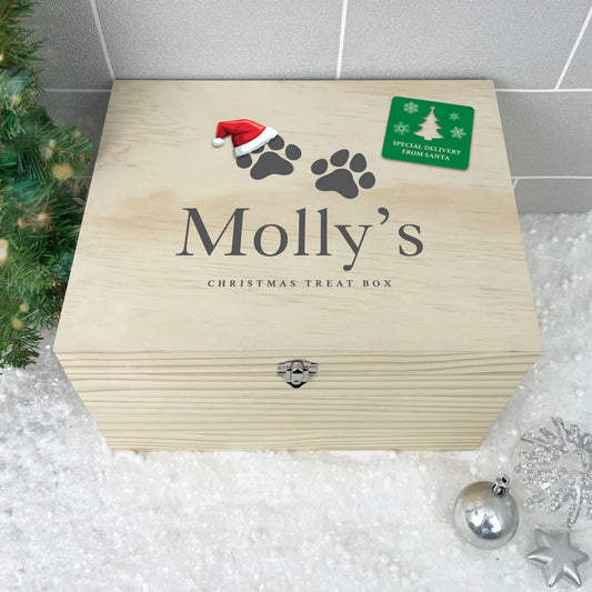 Personalised Santa Hat Paws Pet Christmas Eve Box - 4 Sizes