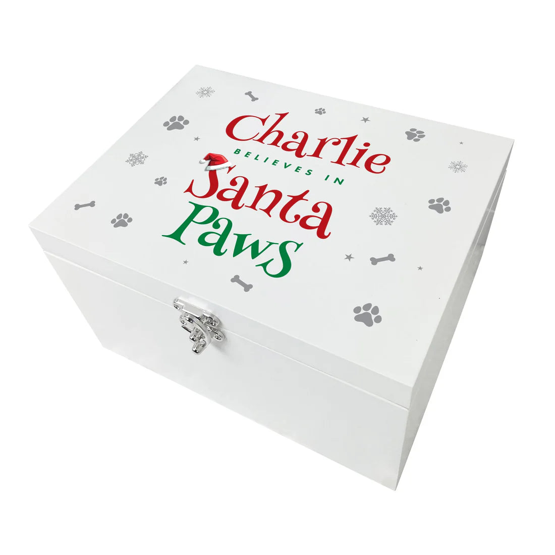 Personalised White Wooden Santa Paws Pet Christmas Eve Box - 3 Sizes