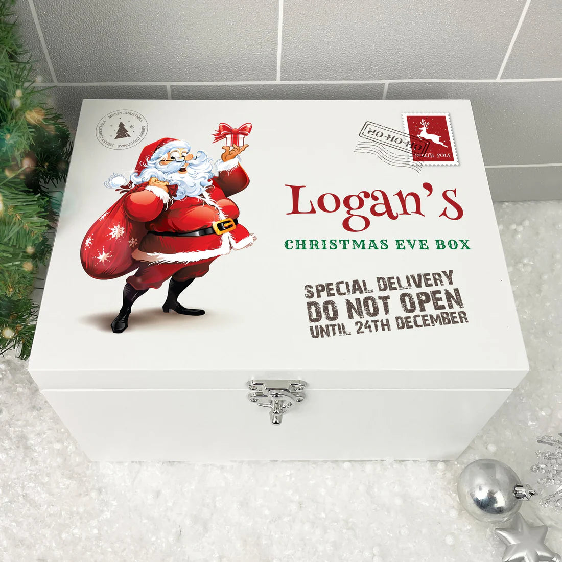 Personalised White Wooden Santa Christmas Eve Box - 3 Sizes