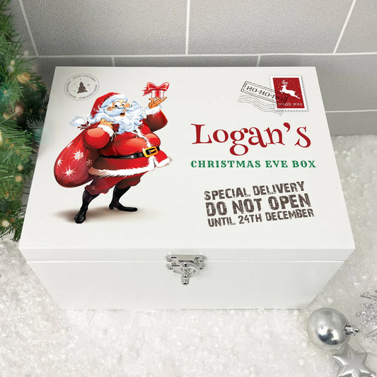 Personalised White Wooden Santa Christmas Eve Box - 3 Sizes