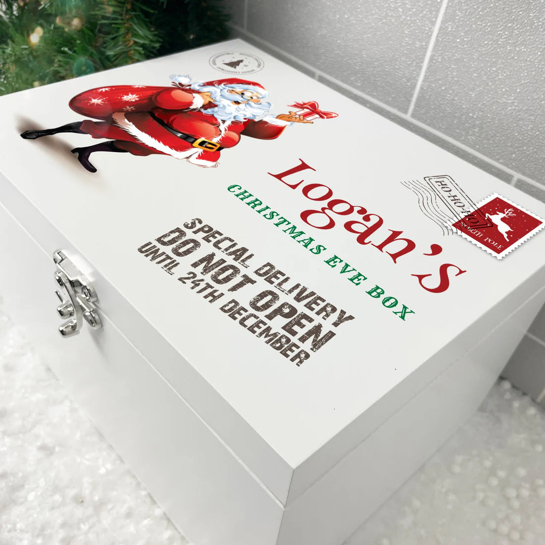Personalised White Wooden Santa Christmas Eve Box - 3 Sizes