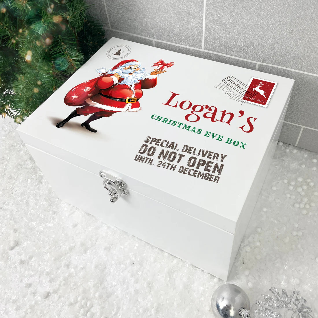 Personalised White Wooden Santa Christmas Eve Box - 3 Sizes