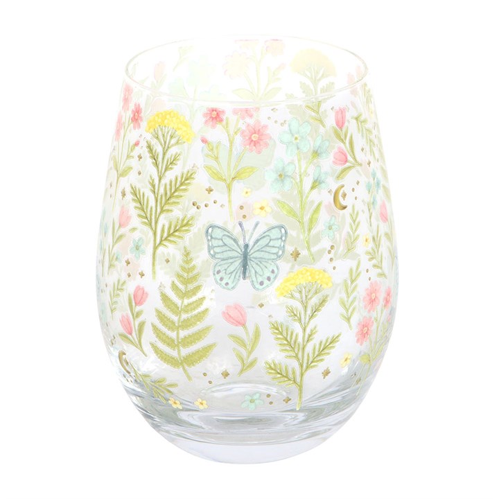Luna Bloom Floral Print Stemless Glass