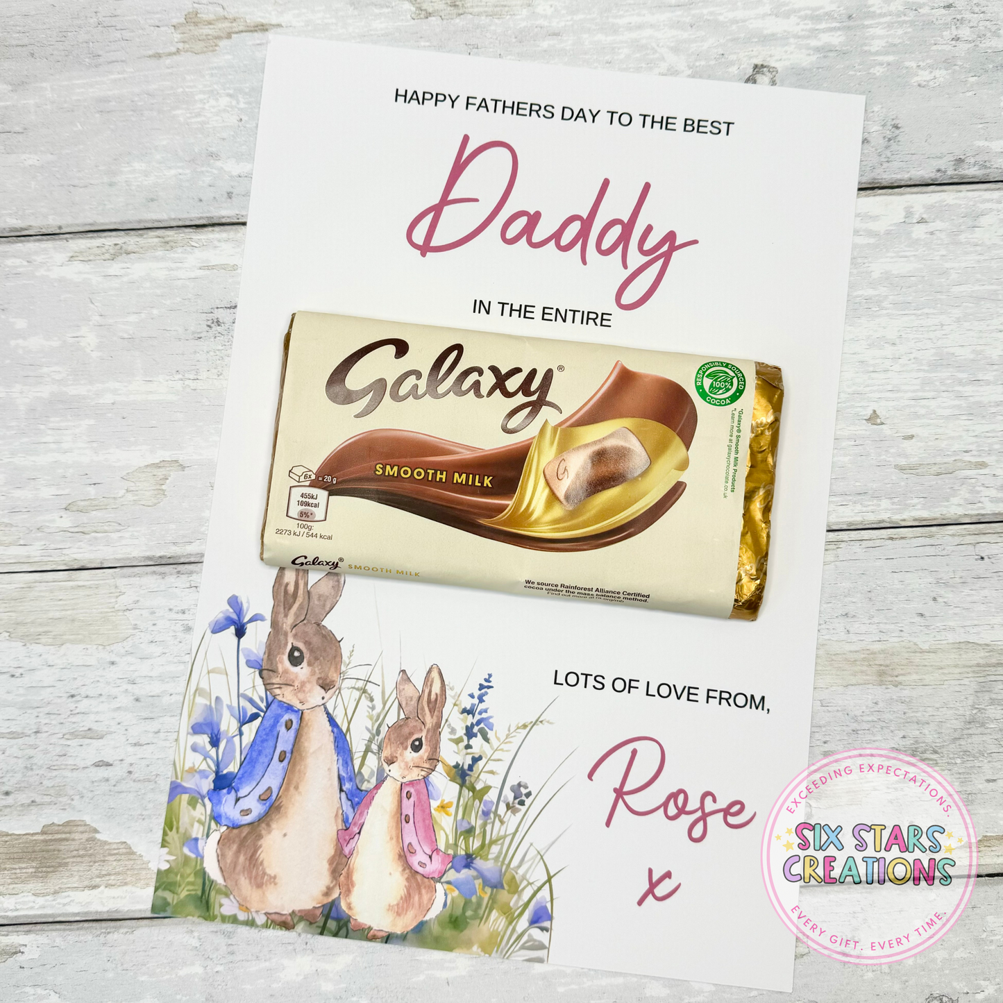 Happy Father's Day Personalised Chocolate Gift - Pink Bunny