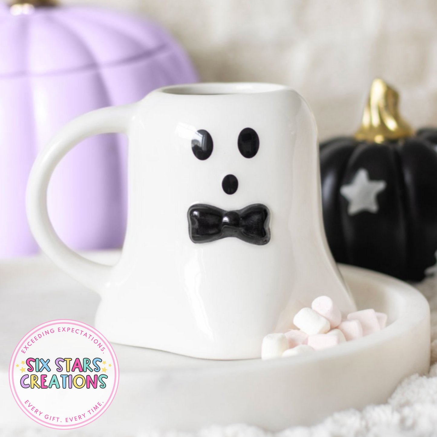 Mr Boo Ghost Shaped Mug with Bow Tie