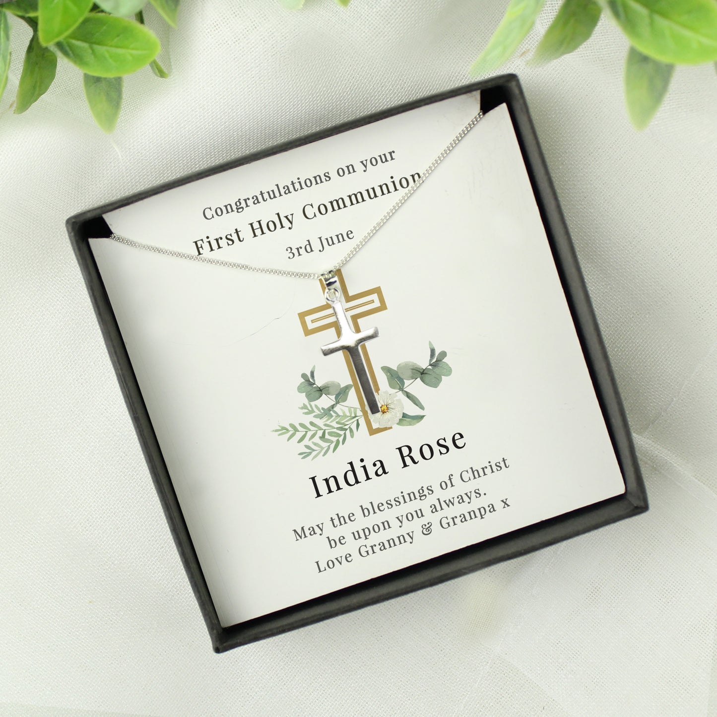 Personalised Floral Religious Sentiment Cross Necklace And Gift Box