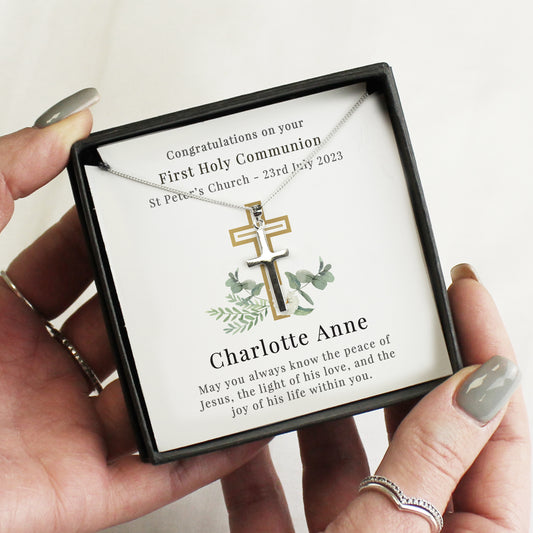 Personalised Floral Religious Sentiment Cross Necklace And Gift Box