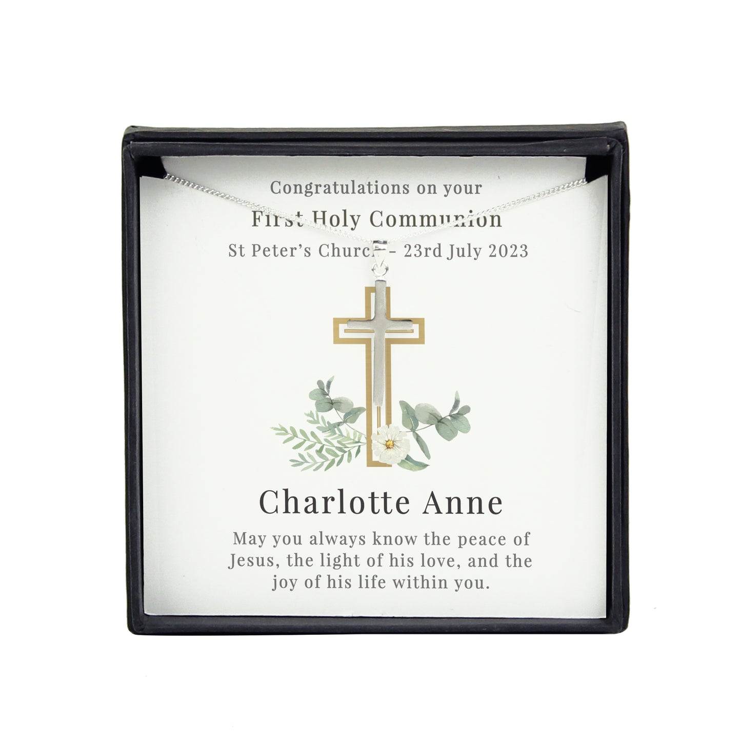 Personalised Floral Religious Sentiment Cross Necklace And Gift Box