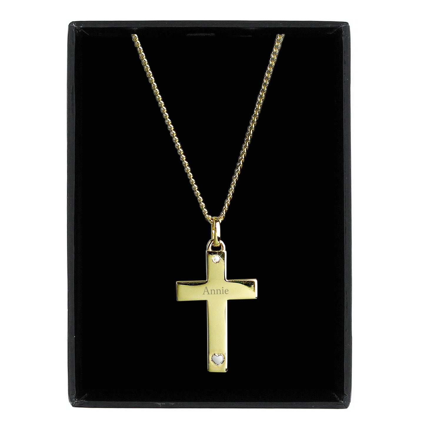 Personalised 9ct Gold Cross With Sterling Silver Heart And Cubic Zirconia Necklace