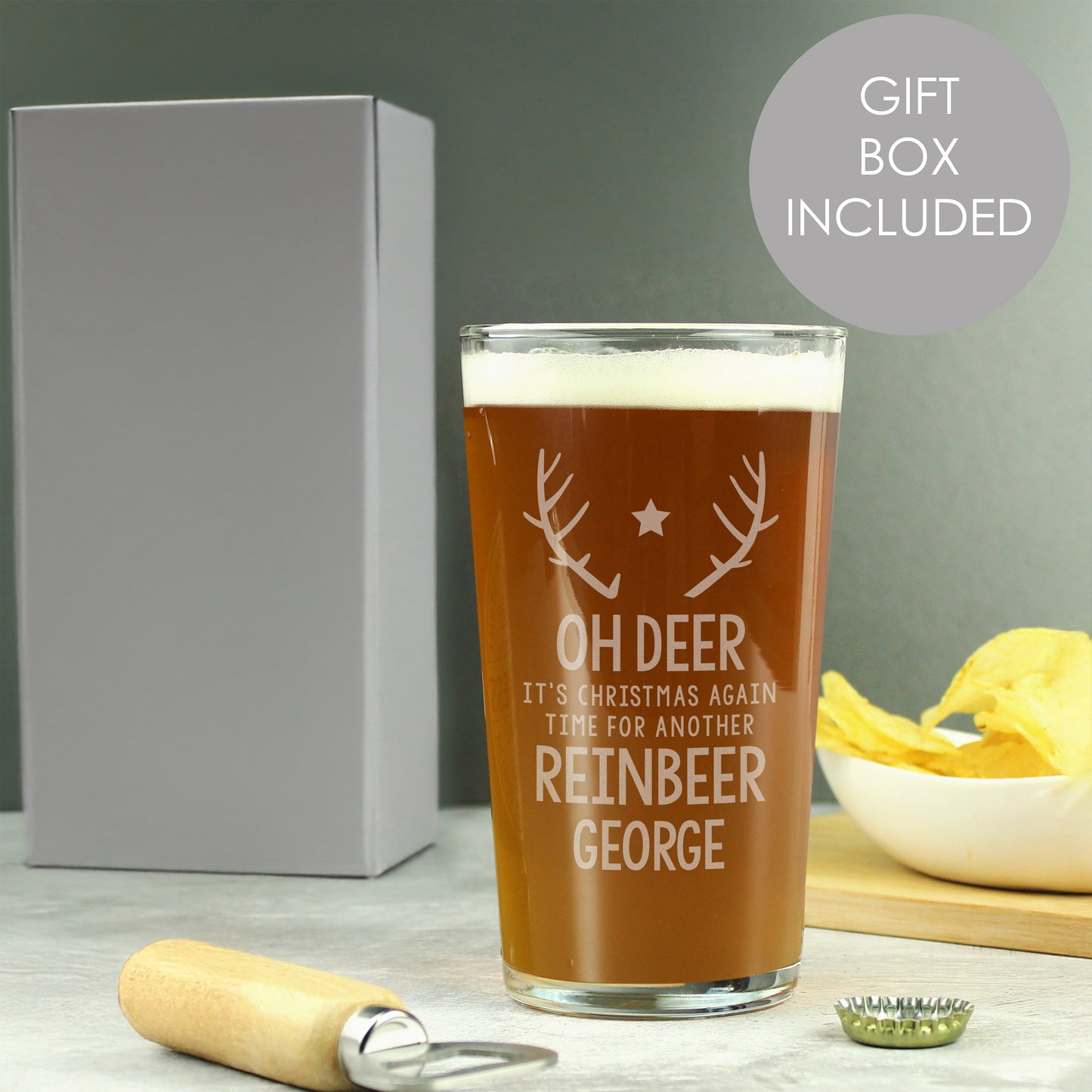 Personalised 'Reinbeer' Pint Glass Gift Boxed