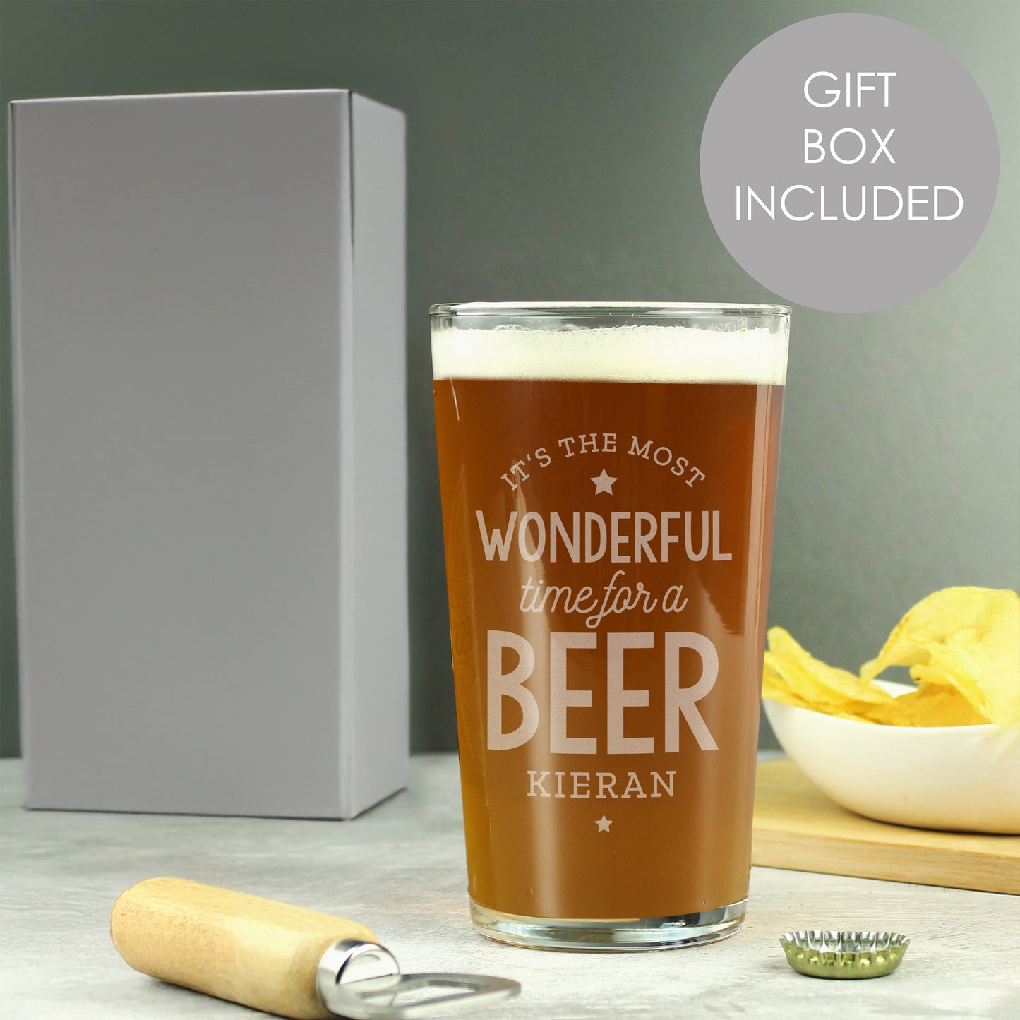 Personalised 'It's The Most Wonderful Time For A Beer' Pint Glass Gift Boxed