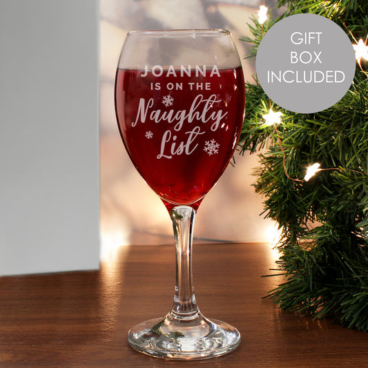Personalised 'I'm On The Naughty List' Wine Glass Gift Boxed