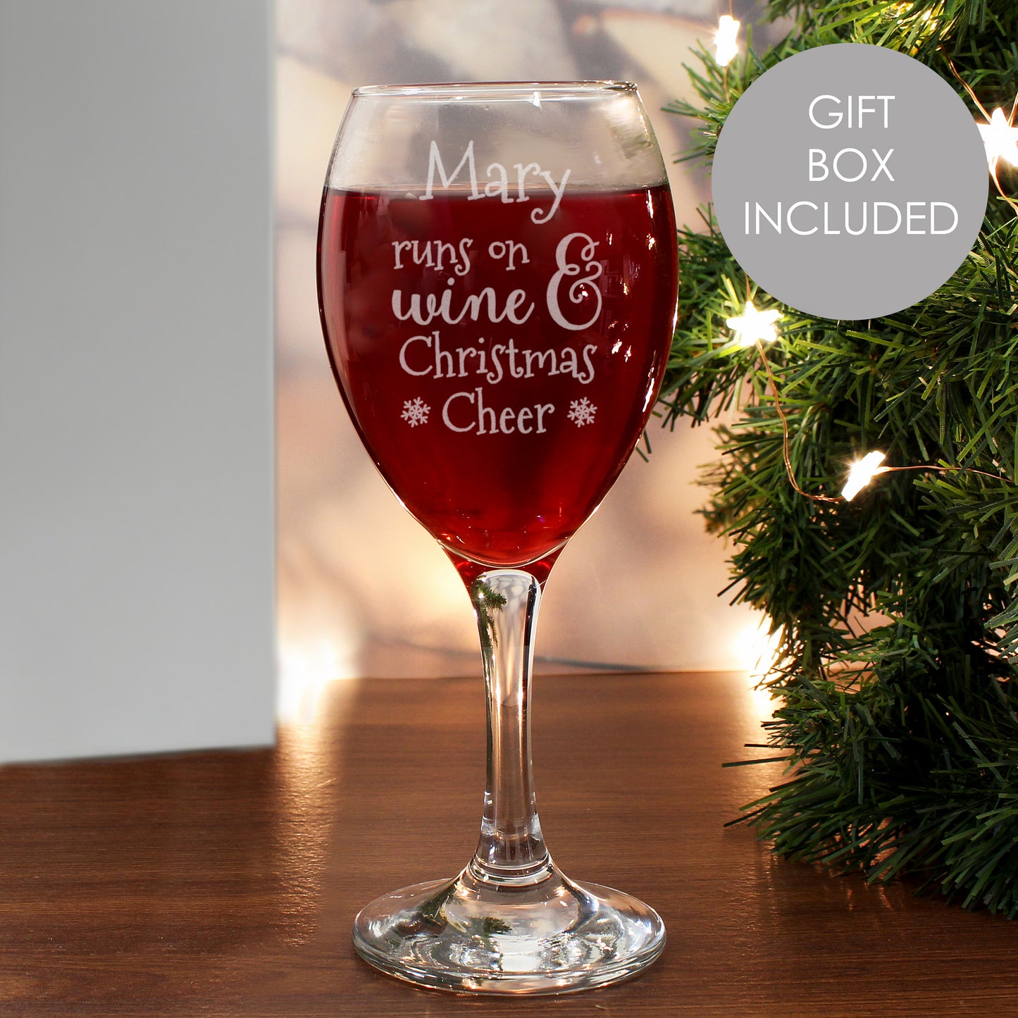 Personalised 'Runs On Wine And Christmas Cheer' Wine Glass Gift Boxed