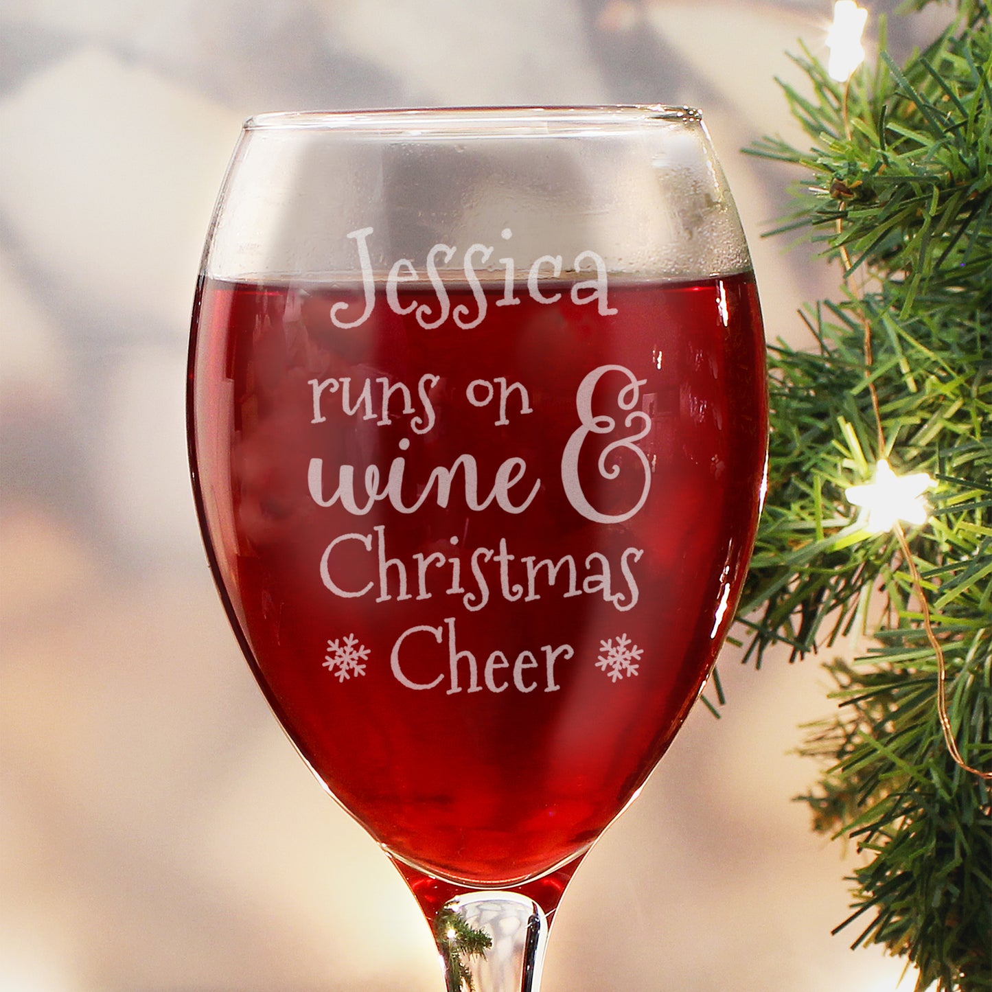 Personalised 'Runs On Wine And Christmas Cheer' Wine Glass Gift Boxed