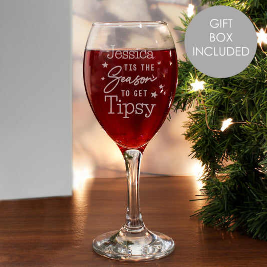Personalised 'Tis The Season To Get Tipsy' Wine Glass Gift Boxed